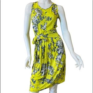 Max Mara Yellow Flower Bow Tie Waist Dress.